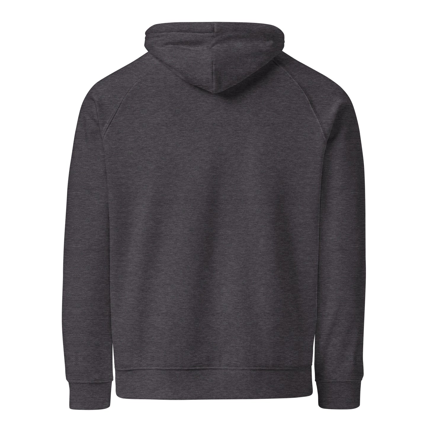 Dark gray hoodie shown from the back on a white background