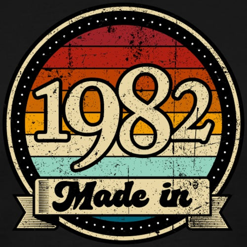 Vintage-style graphic with 1982 Made in text on a colorful background