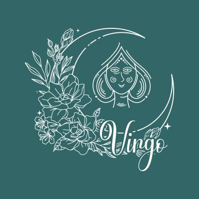 Virgo zodiac emblem illustrated with graceful floral accents on a calming green canvas, perfect for astrology-inspired visuals