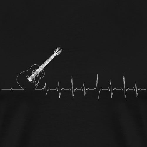 Guitar silhouette with heartbeat line on a black background