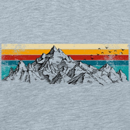 Mountain range with a colorful stripe at the top on a textured gray background