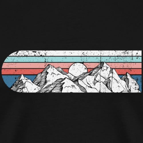 Mountain design with a striped pattern on a black background