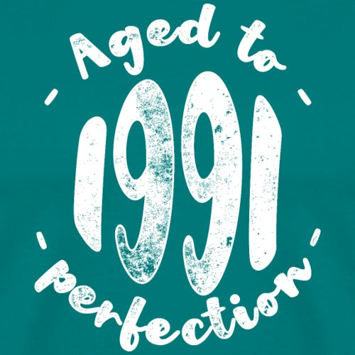 Aged to 1991 perfection' on a teal background