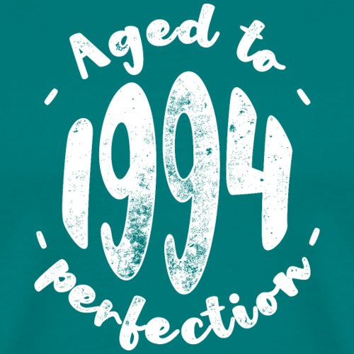 Aged to 1994 perfection' on a teal background