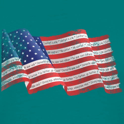 American flag design on a teal background