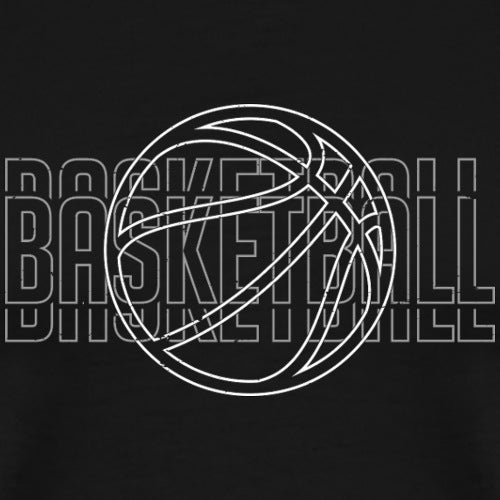 White outline of a basketball with 'Basketball' text on a black background