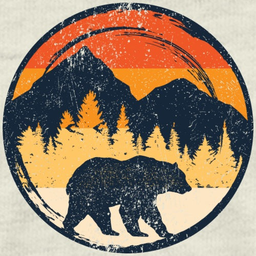 Bear on an outdoor journey, perfect for adventure themes.