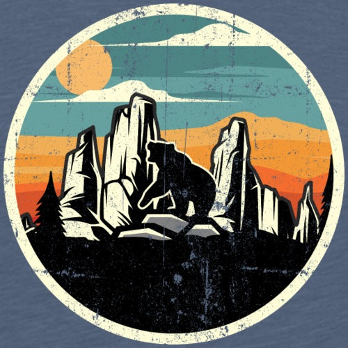 Bear and mountain graphic evoking wilderness and elevation.