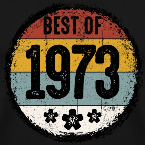 Retro-style men’s t-shirt featuring bold “Best of 1973” typography on a dark background, perfect for birthday gifts and vintage-themed fashion collections