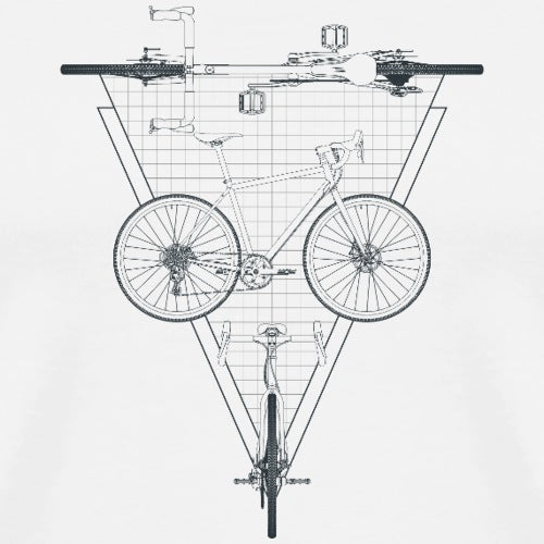 Technical drawing of a bicycle on a white background