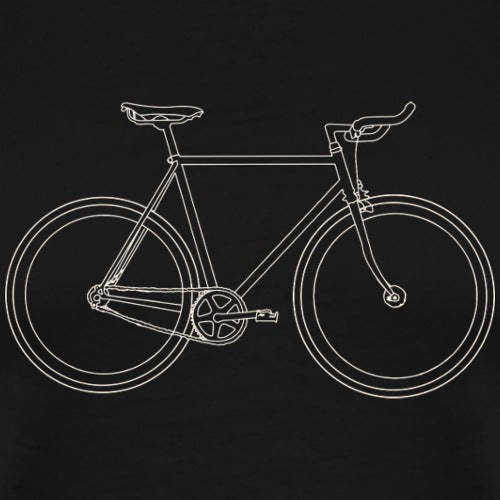 White outline of a bicycle on a black background