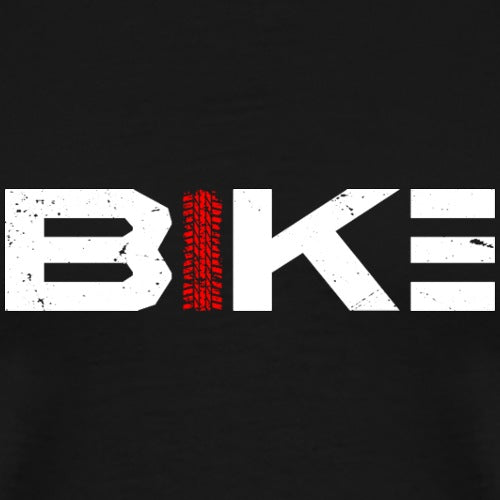 Text 'BIKE' with a red tire track design on a black background