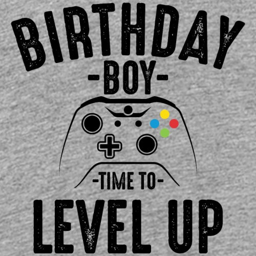 Gaming controller with Birthday Boy - Time to Level Up text on a gray background