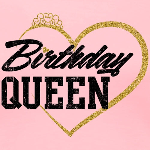 Birthday Queen' with a heart and crown on a pink background