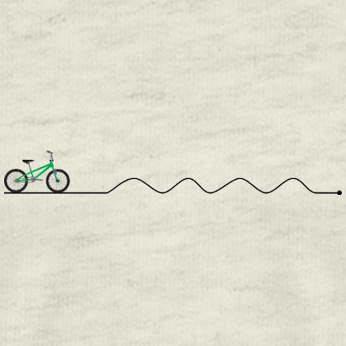 Simple illustration of a green bicycle on a wavy line against a light gray background