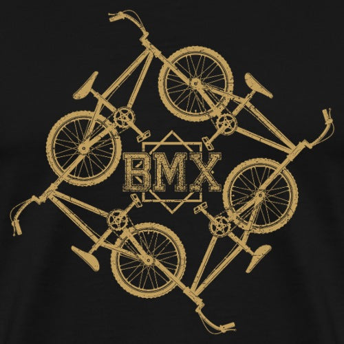 Gold BMX bike graphic on a black background