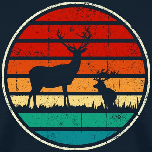 Deer at sunset in forest landscape, symbolizing calm and nature.