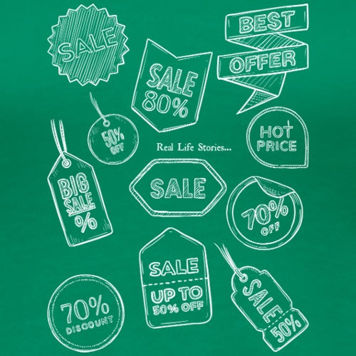 Collection of sale and promotional text graphics on a green background