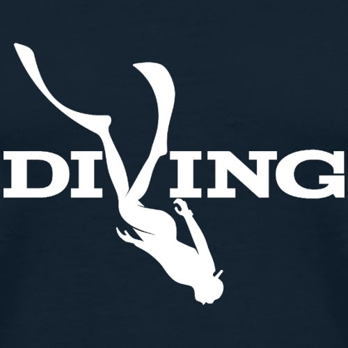 White silhouette of a diver and the word 'DIVING' on a dark background