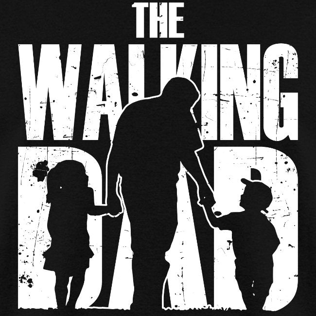 Silhouette of a family holding hands with 'The Walking Dead' text on a black background