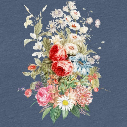 Colorful floral arrangement on a textured blue background