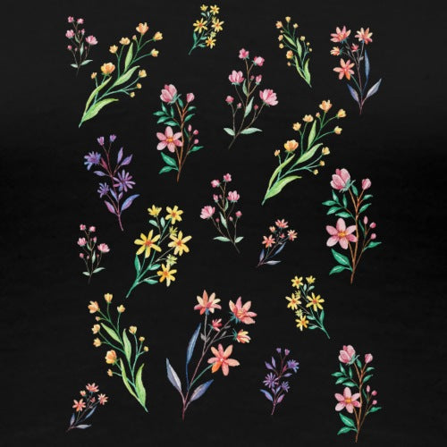 Embroidered floral patterns on a black background