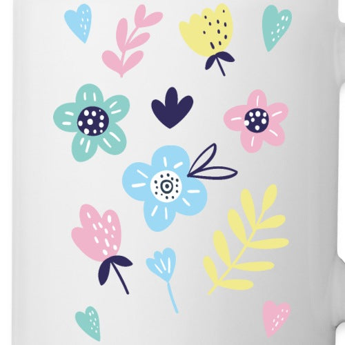 Colorful floral and leaf patterns on a gray background
