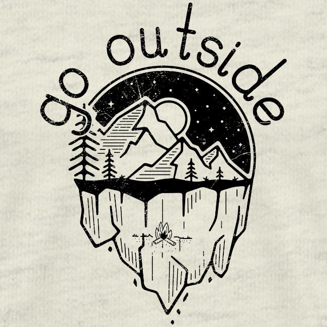 Illustration with 'go outside' text and nature elements on a beige background