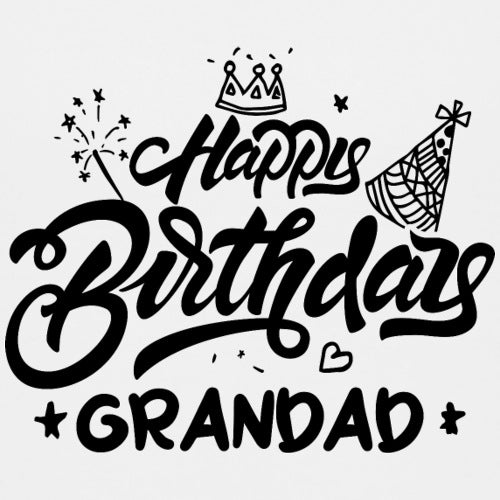 Happy Birthday Grandad' with decorative elements on a white background