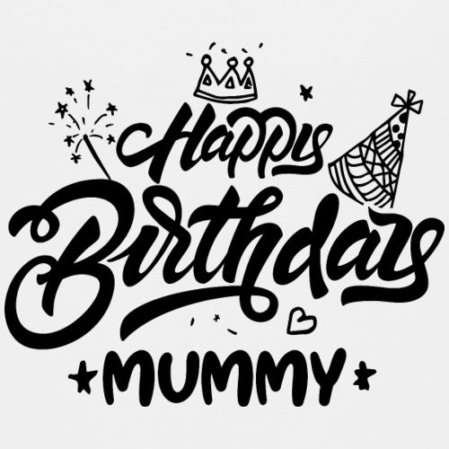 Happy Birthday Mummy' with decorative elements on a white background