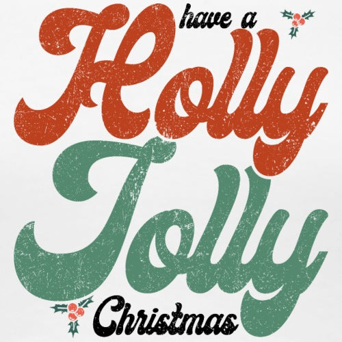 Vintage-style text 'Holly Jolly Christmas' with decorative elements on a white background