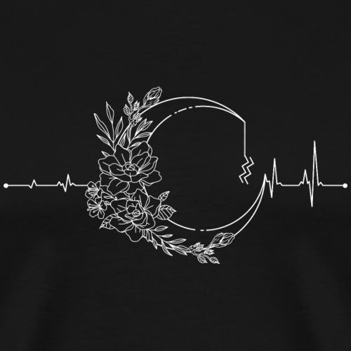 Floral design with a heart rate line on a black background