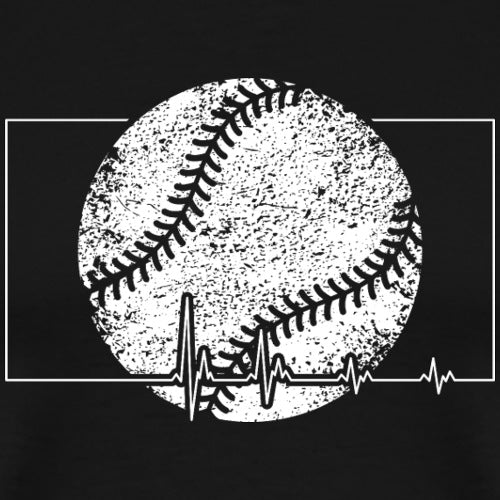 Baseball with heart rate line design on a black background