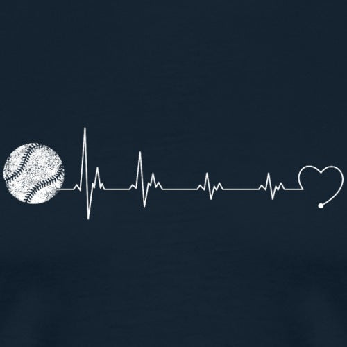 Baseball with heart rate line and heart symbol on a navy background