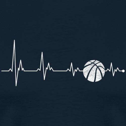 Heartbeat line with a basketball icon on a navy background