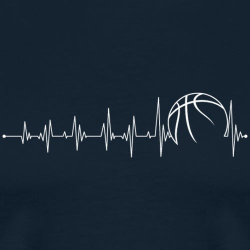 Heartbeat line design with a basketball on a navy background