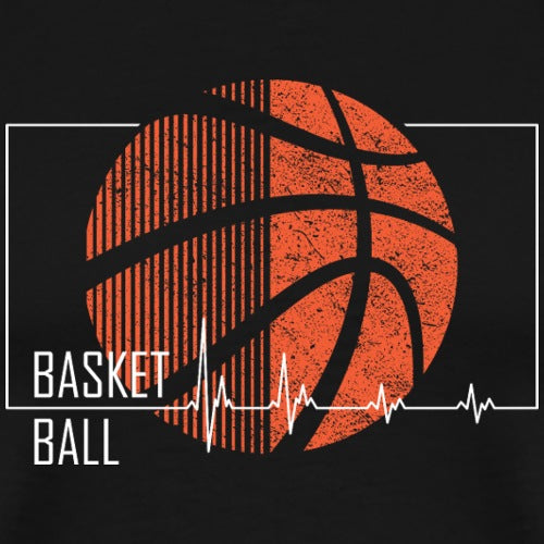 Basketball design with heartbeat line on a black background