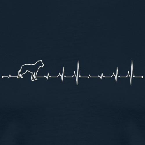 White silhouette of a dog and heartbeat line on a navy blue background