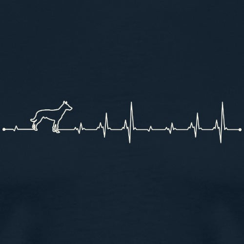 Heartbeat line with a dog silhouette on a navy background