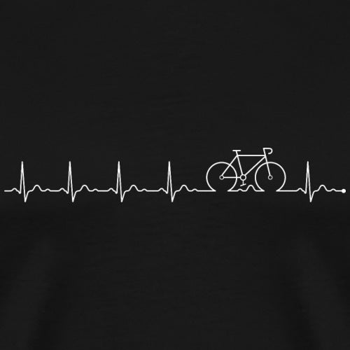 Heartbeat line with a bicycle in the center on a black background