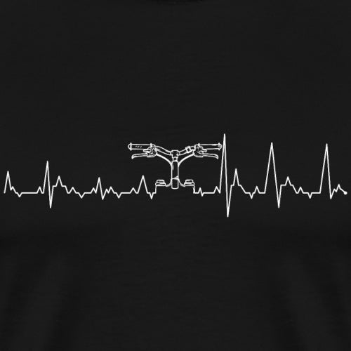 Heartbeat line design with a bicycle on a black background