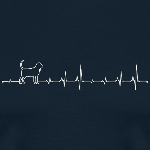 Heartbeat line with a dog silhouette on a navy background