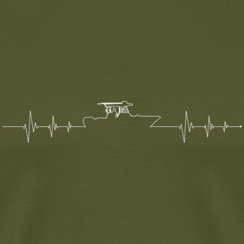 Heartbeat line design with a drone silhouette on a green background