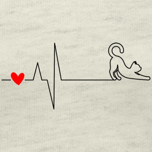 Heartbeat line with a red heart and a cat on a beige background
