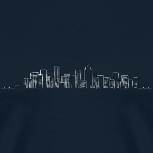 City skyline design on a dark blue t-shirt