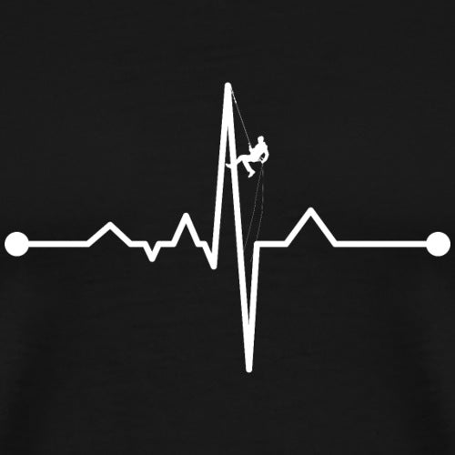 Heartbeat line with a climber silhouette on a black background
