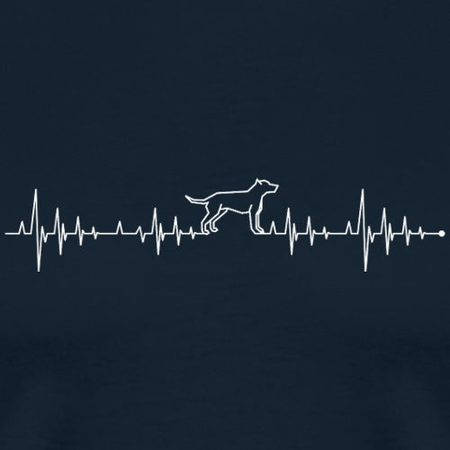 White line drawing of a dog and heartbeat line on a navy background