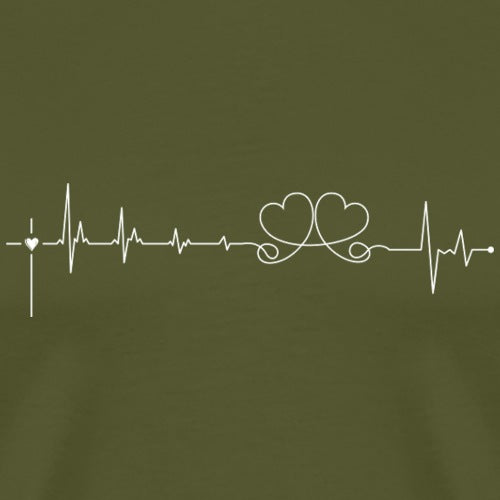 Heartbeat line design with hearts on a green background