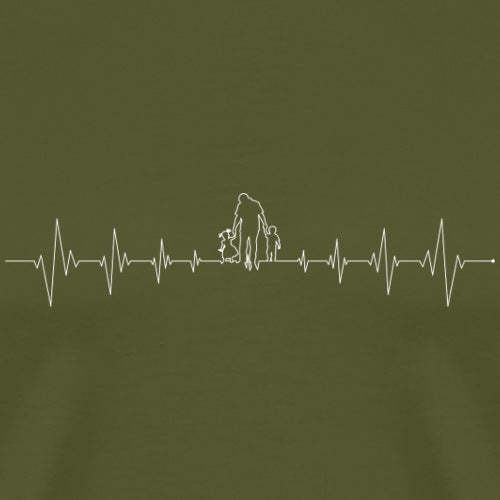 Heartbeat line design with a family silhouette on a green background