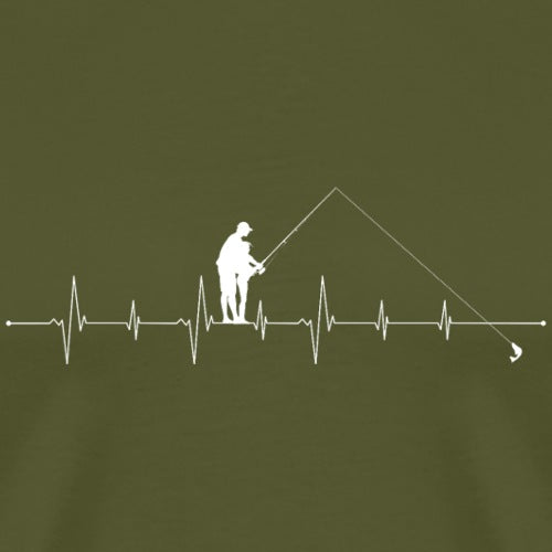 Fishing silhouette with heartbeat line on a green background